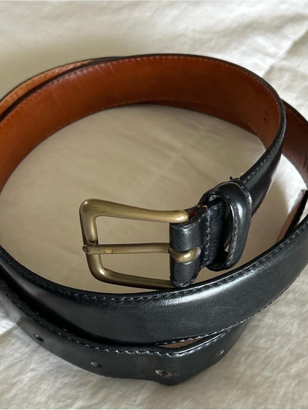 Men's Ralph Lauren Italy Black Leather Belt with Polished Buckle size 36